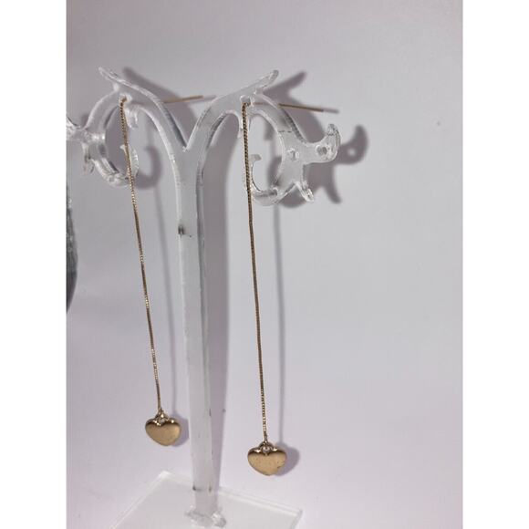 Reversible Rhinestone Puffed Heart Dangle Ear Threads 3.5" Earrings! - Picture 6 of 12